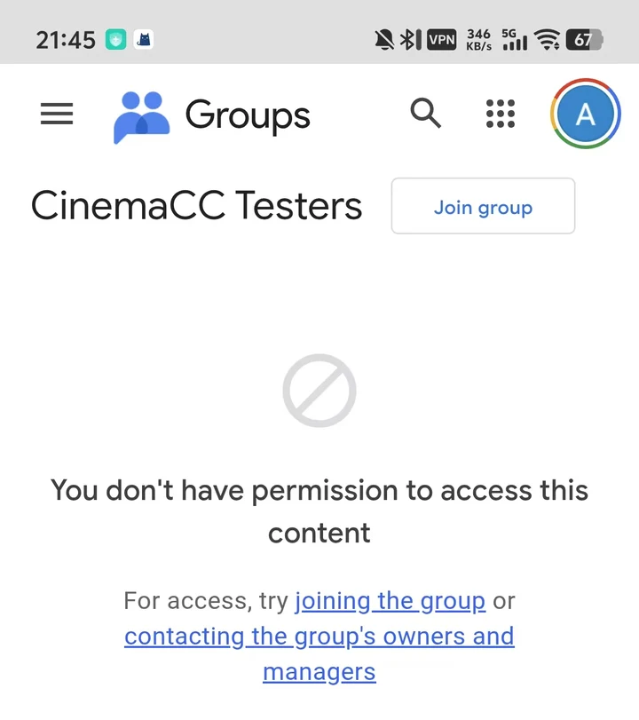 Google Groups on Android with the Join group button highlighted at the top