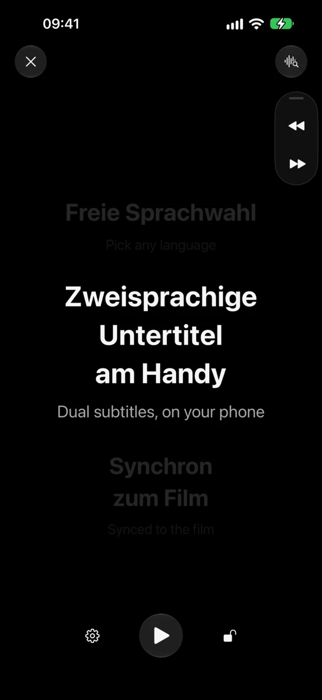 CinemaCC · Kinodunkles Display, gut lesbar, ohne jemanden zu stören
