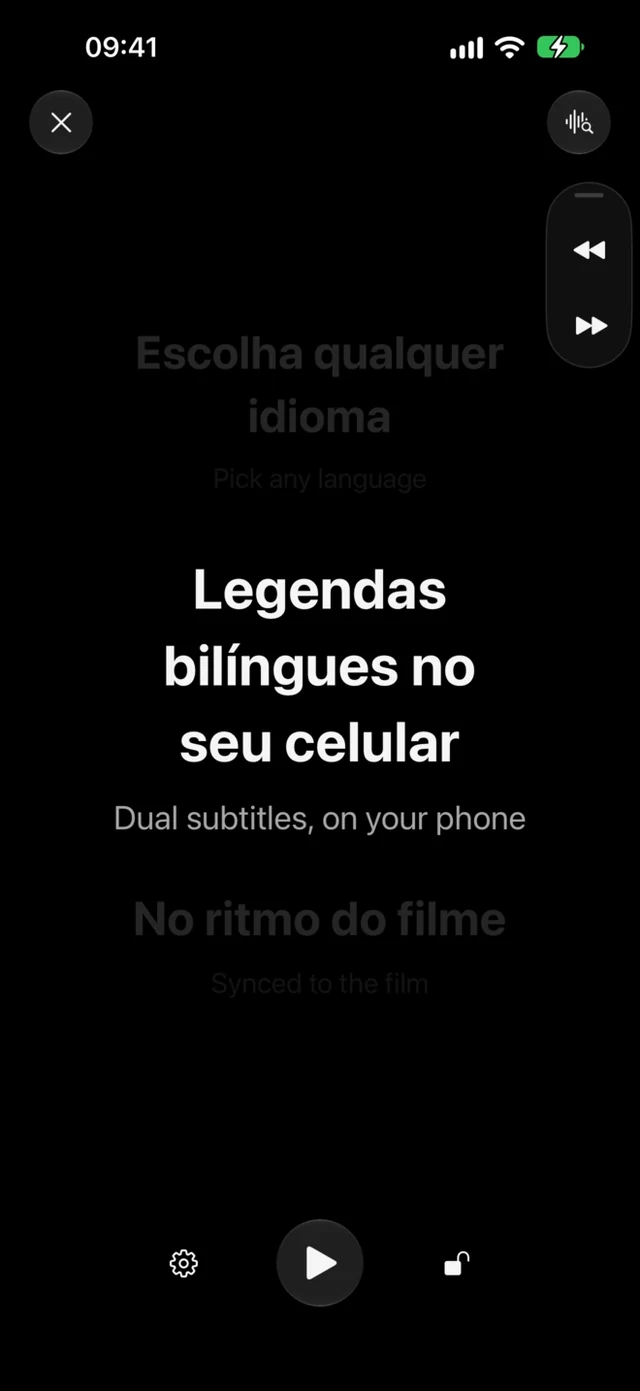 CinemaCC · Tela escura que continua legível sem incomodar outras pessoas
