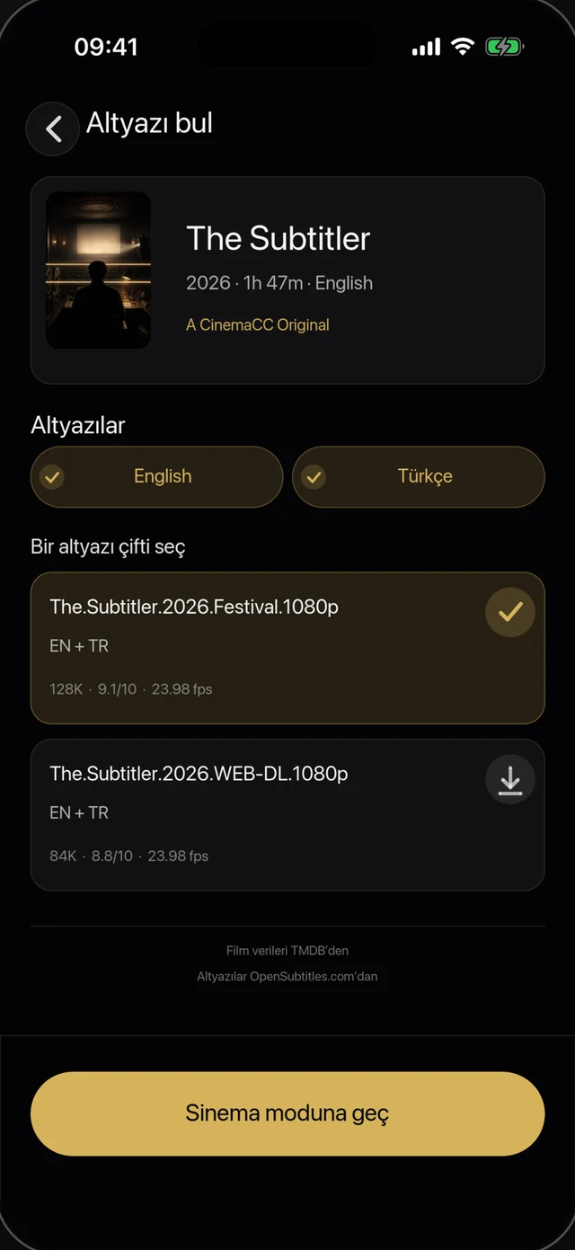 Altyazı bul: Bir film ara ve altyazı seç.